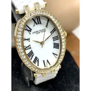 Anne Klein Womens Watch 12/2350 Quartz Gold Tone Case Crystals White Cer…